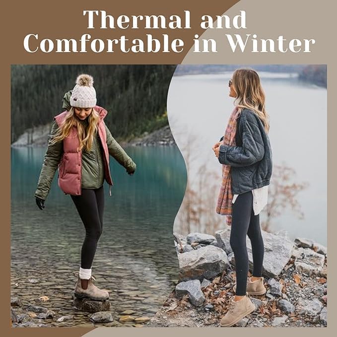 Detalle de CAMPSNAIL Fleece-Lined Leggings for Women, Black, High-Waisted with Pockets