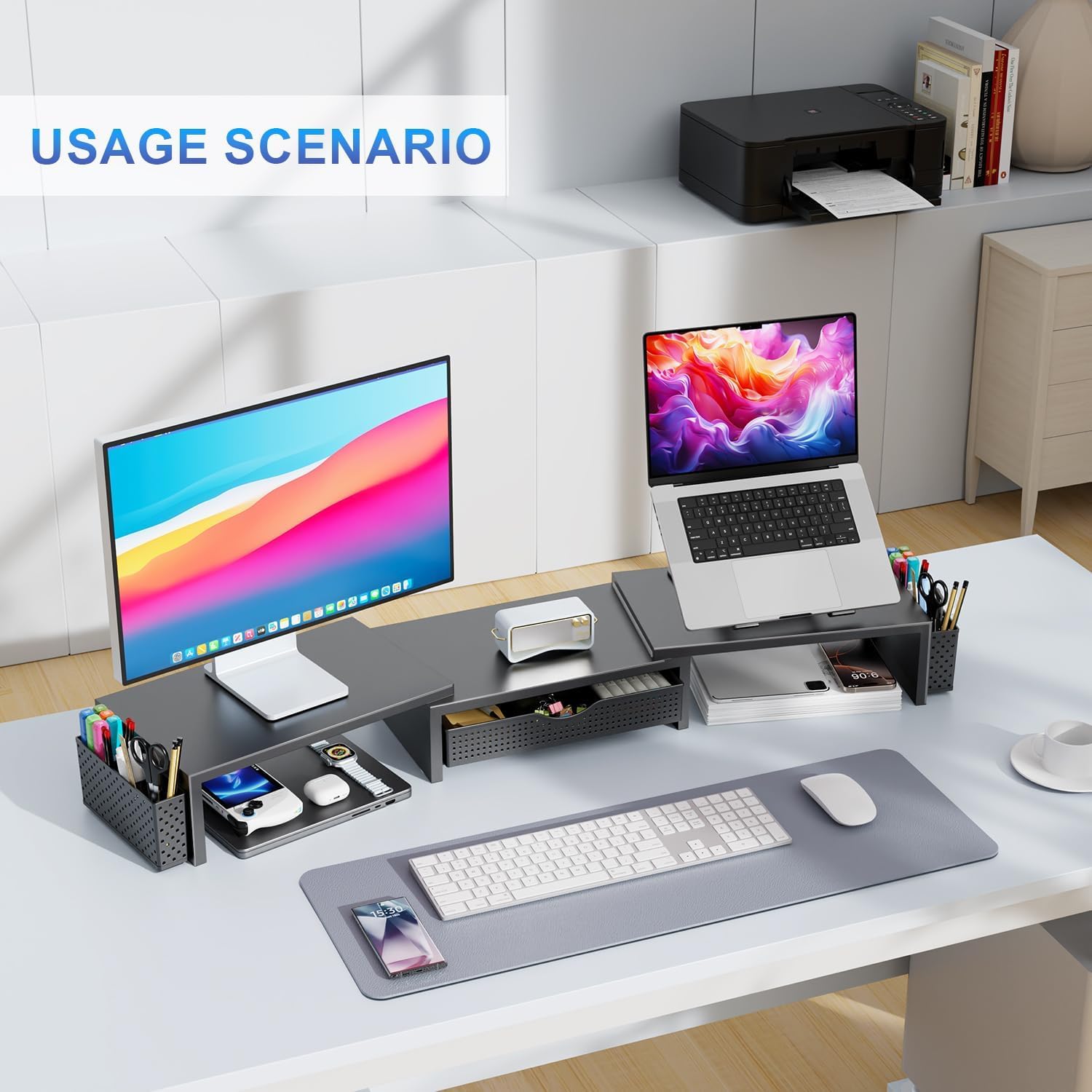 Thumbnail 5 de Dual monitor stand riser with drawer