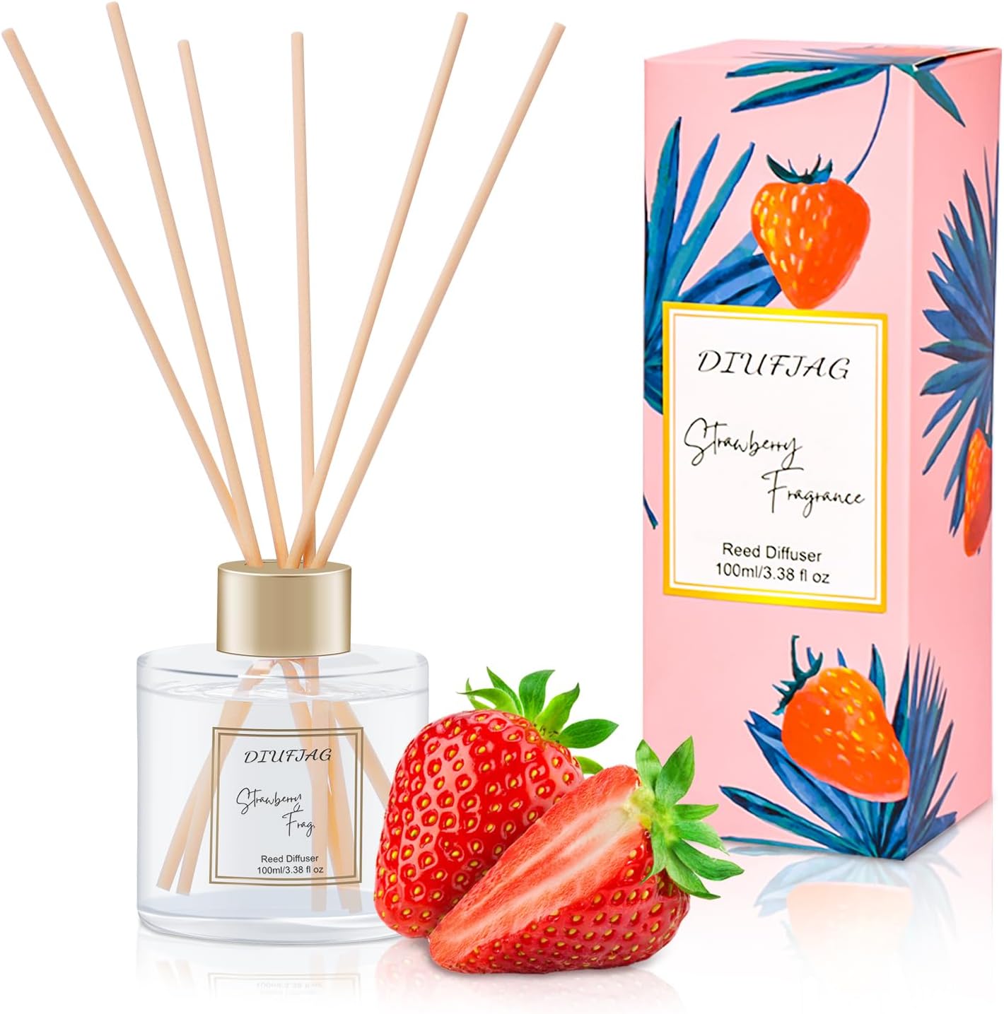Detalle de DIUFJAG Reed Diffuser-06-Strawberry-UK doftspridare, 100 ml med 6 fiberpinnar