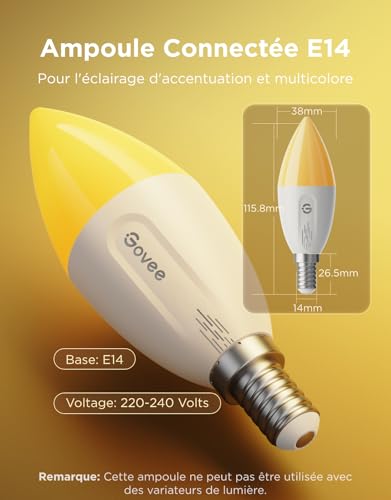 Detalle de Govee Ampoule Connectée E14 RGBWW (lot de 2) — Lumière intelligente 450 lm, 4,8 W