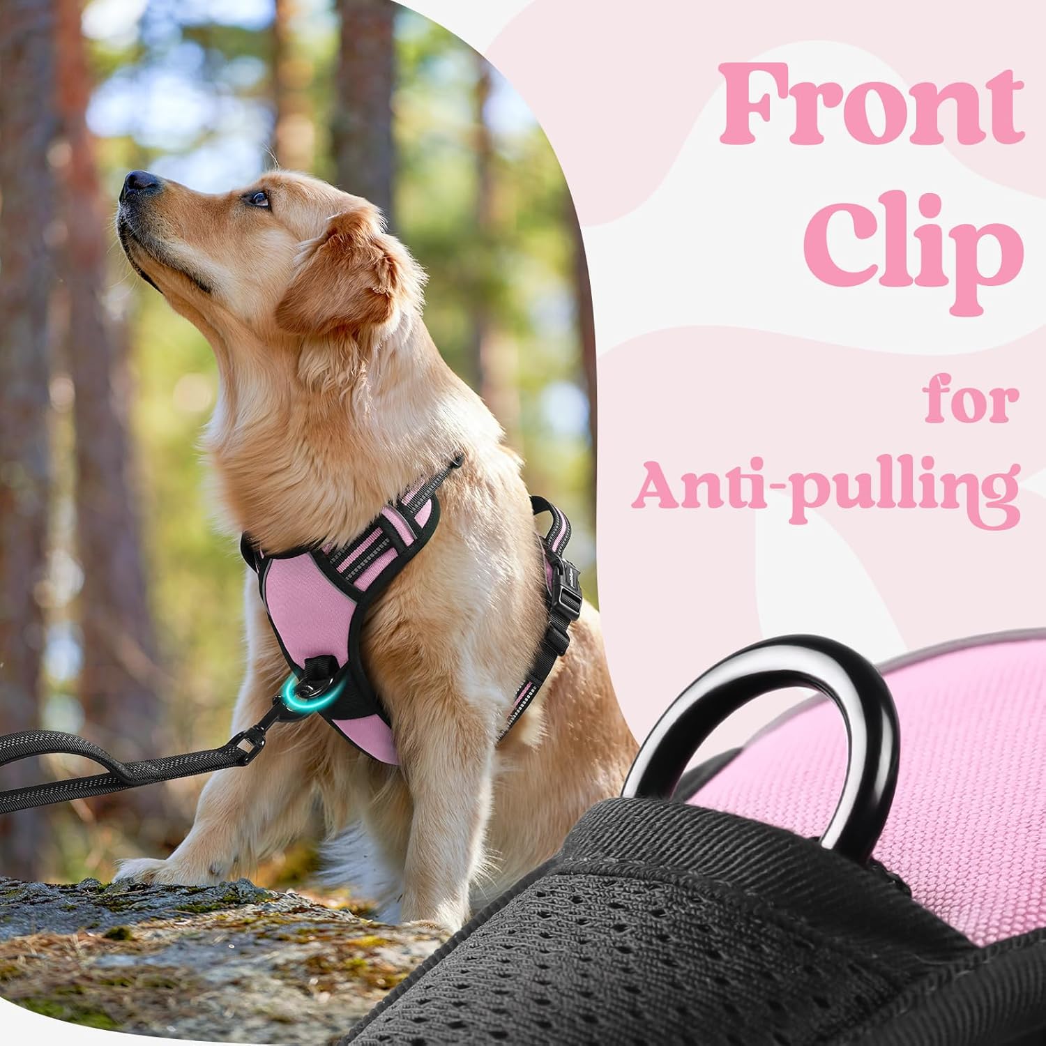 Thumbnail 6 de rabbitgoo Dog Harness Medium - No-Pull Adjustable Vest with 3 Buckles, Reflective Mesh, Pink, M