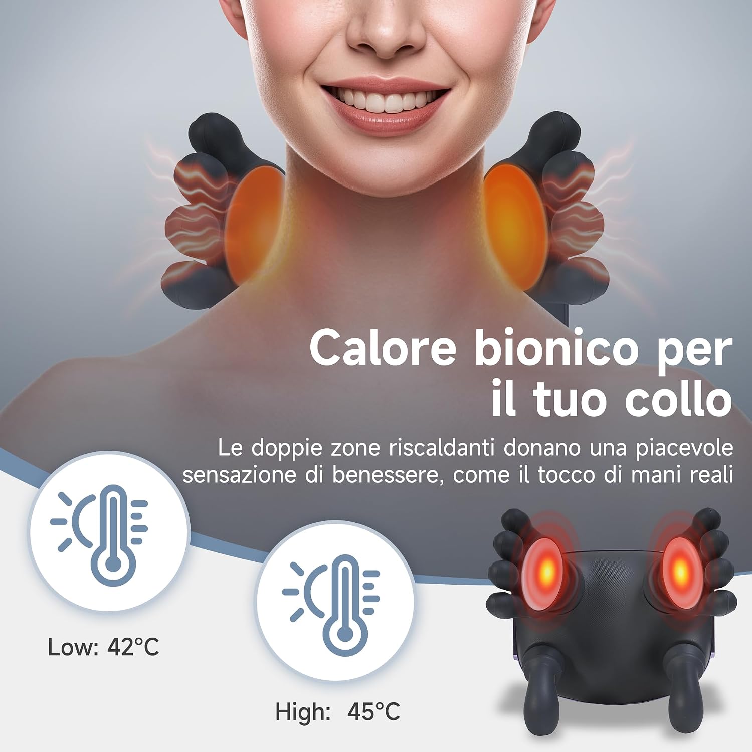 Detalle de CRECAD Massaggiatore Cervicale 4D Riscaldante – Massaggio a mani libere per collo, spalle e schiena