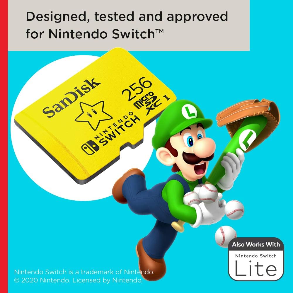 Detalle de SanDisk 256GB microSDXC (Licensed for Nintendo Switch) – SDSQXAO-256G-GNCZN