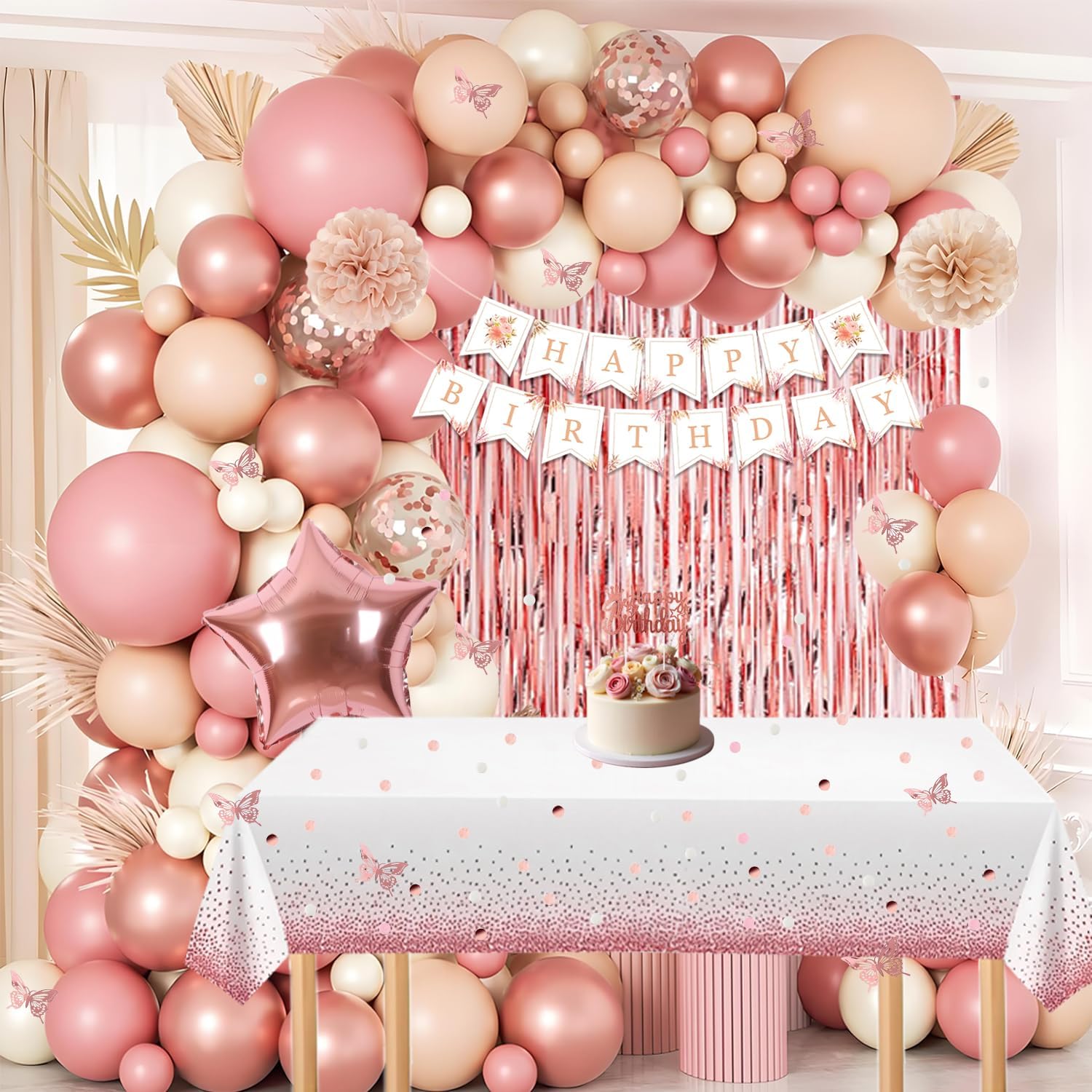 Thumbnail 4 de Retro Blush Pink Birthday Decorations Kit – Boho Gold & Dusty Pink Party Set
