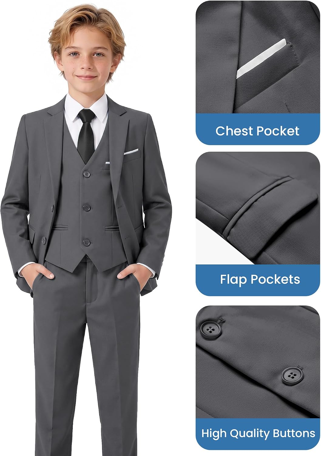 Detalle 2 de MAGE MALE Boys' Formal Suit Set in Polyester Blend