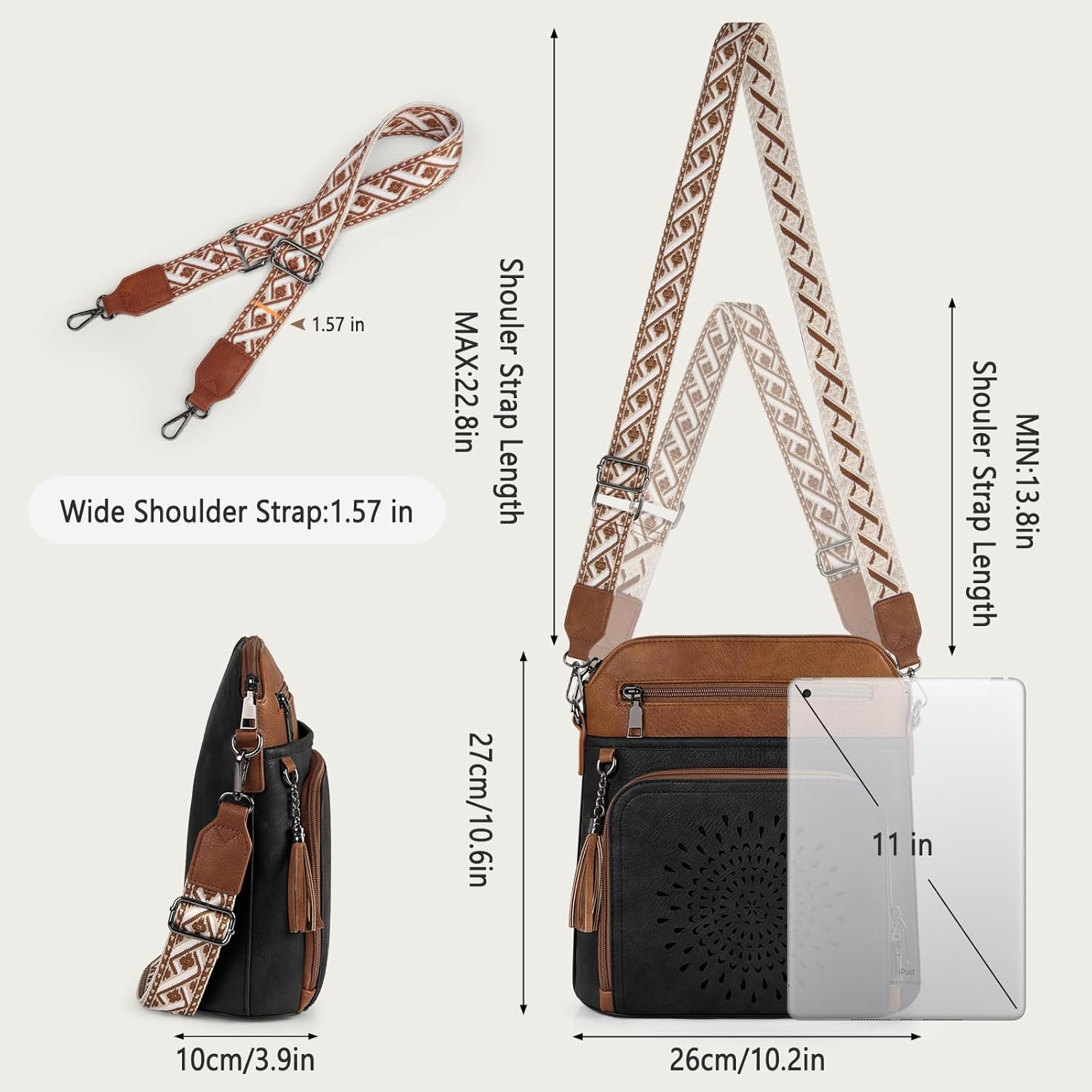 Detalle de RAINSMORE Cross Body Bag Women – Soft PU Leather, Spacious & Versatile