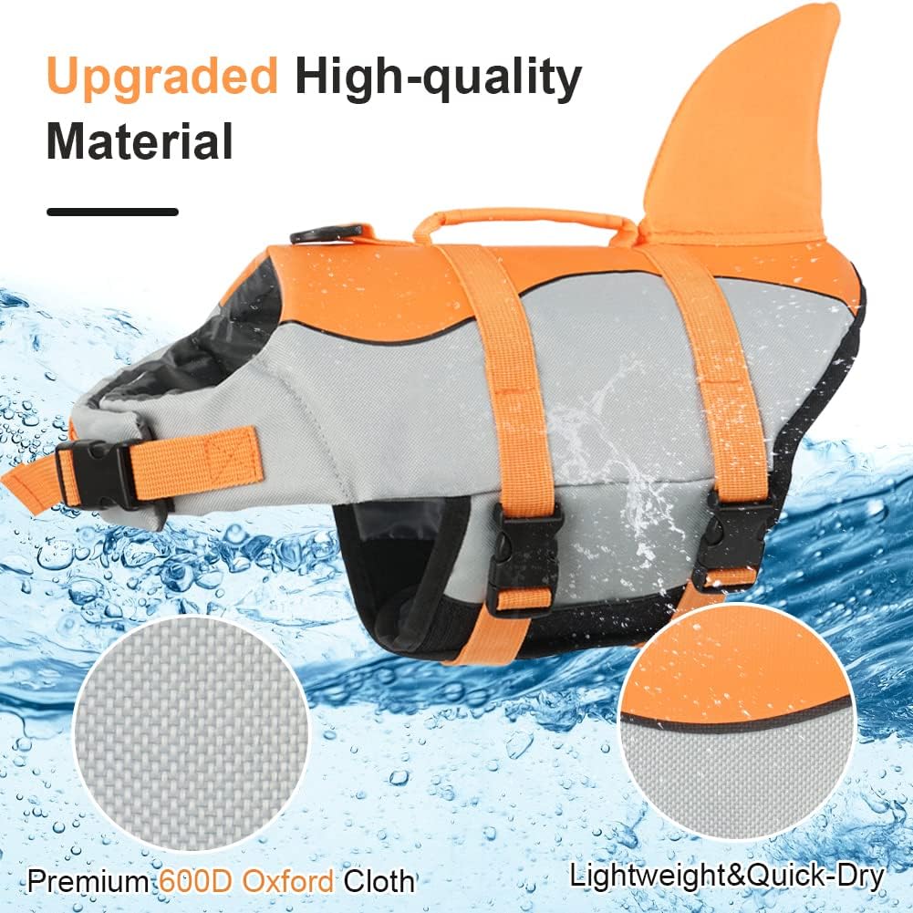 Detalle de EMUST Dog Life Jacket (M, Orange) – High Buoyancy with Easy-Grab Rescue Handle