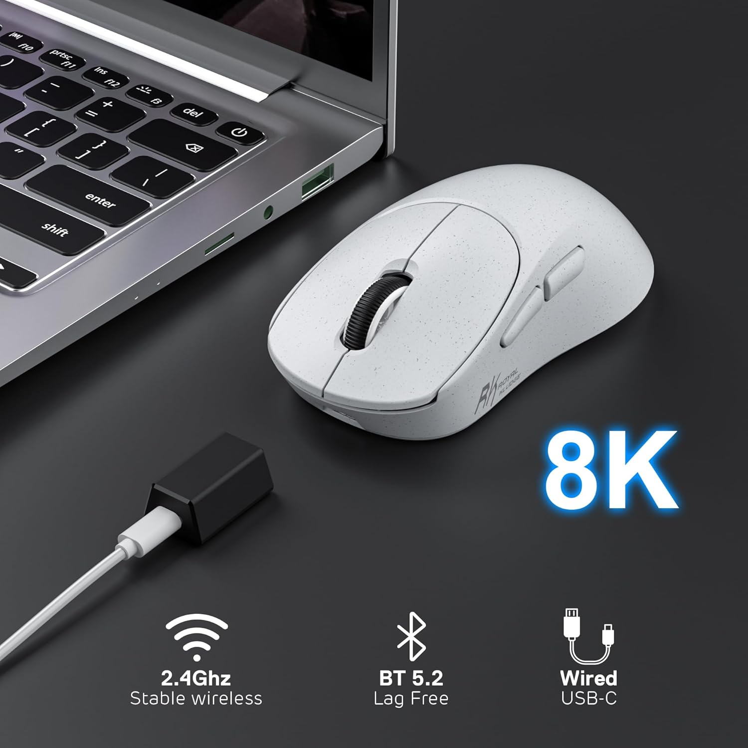 Thumbnail 2 de RK ROYAL KLUDGE MG5 mouse da gioco wireless 8K con sensore PAW3950, 2,4G/BT/USB-C e 42.000 DPI