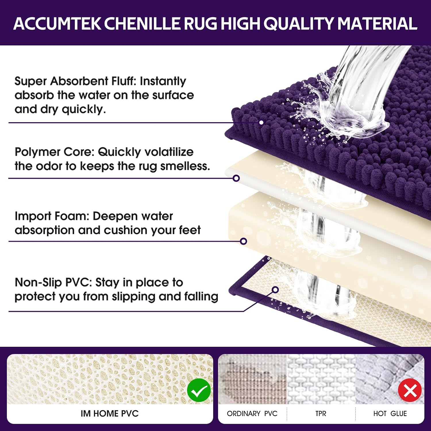 Thumbnail 5 de ACCUMTEK Extra Large Dark Purple Bath Rug Set 3