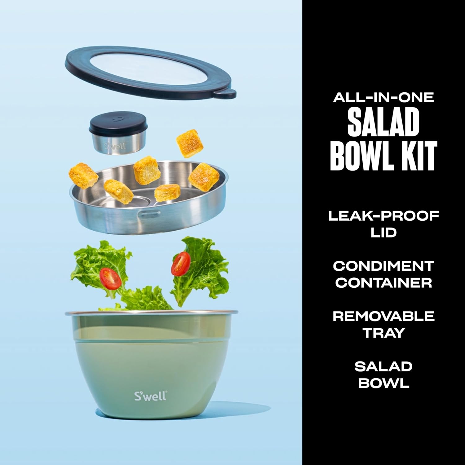 Thumbnail 1 de S'well 64oz Stainless Steel Salad Bowl Kit in Mountain Sage