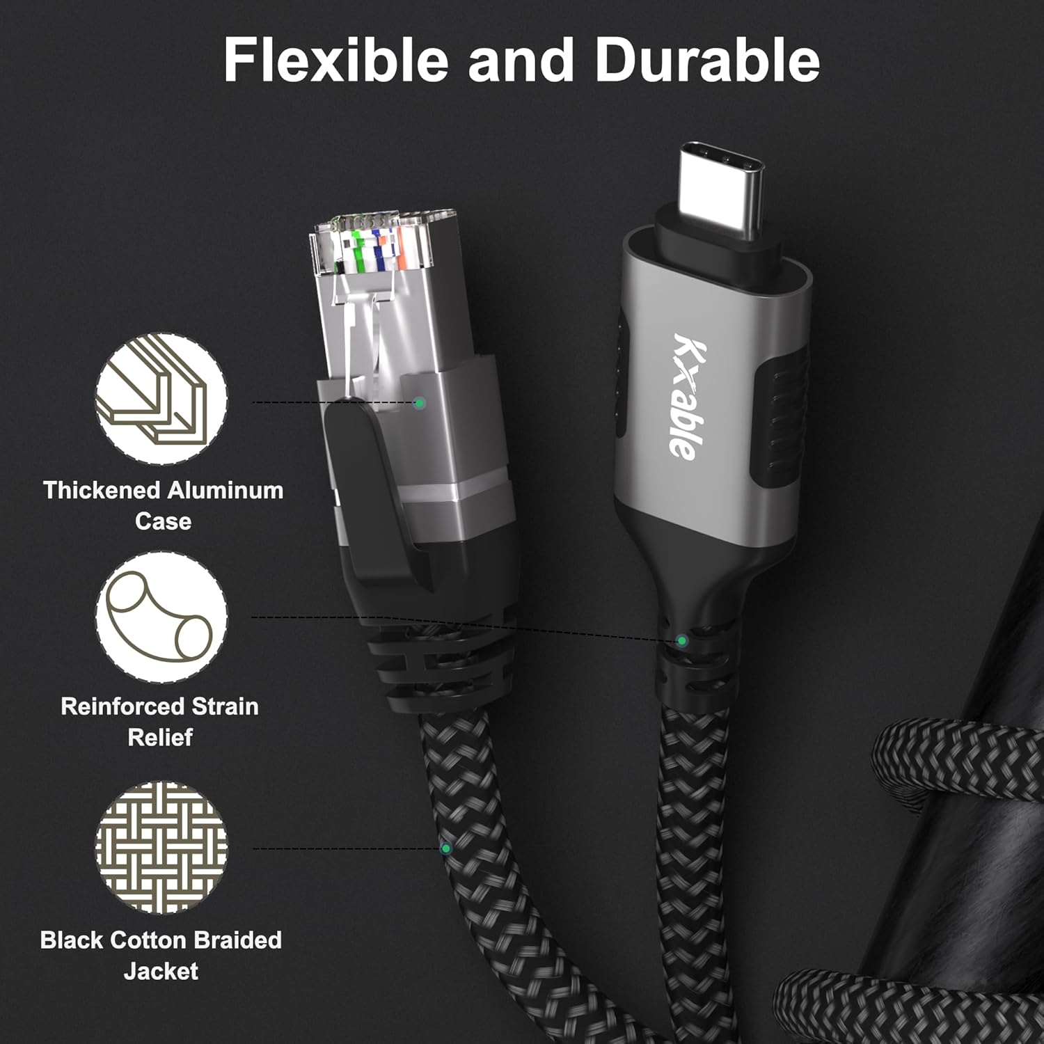 Thumbnail 3 de USB C to Ethernet Cable 0.5FT: Gigabit, Plug-and-Play for USB-C Devices