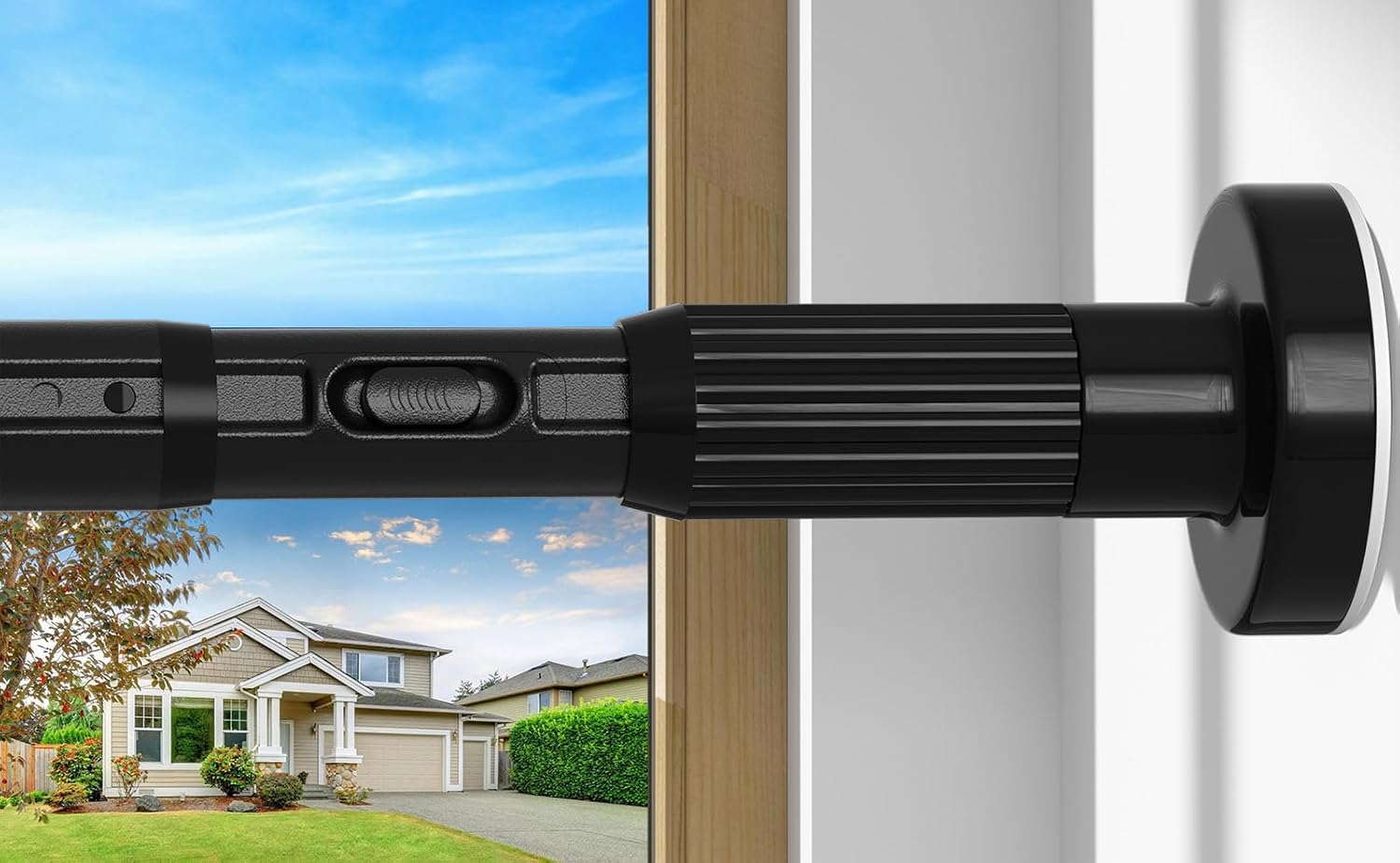 Detalle de ZipGlo Adjustable Tension Curtain Rod, 41–146 in, Matte Black