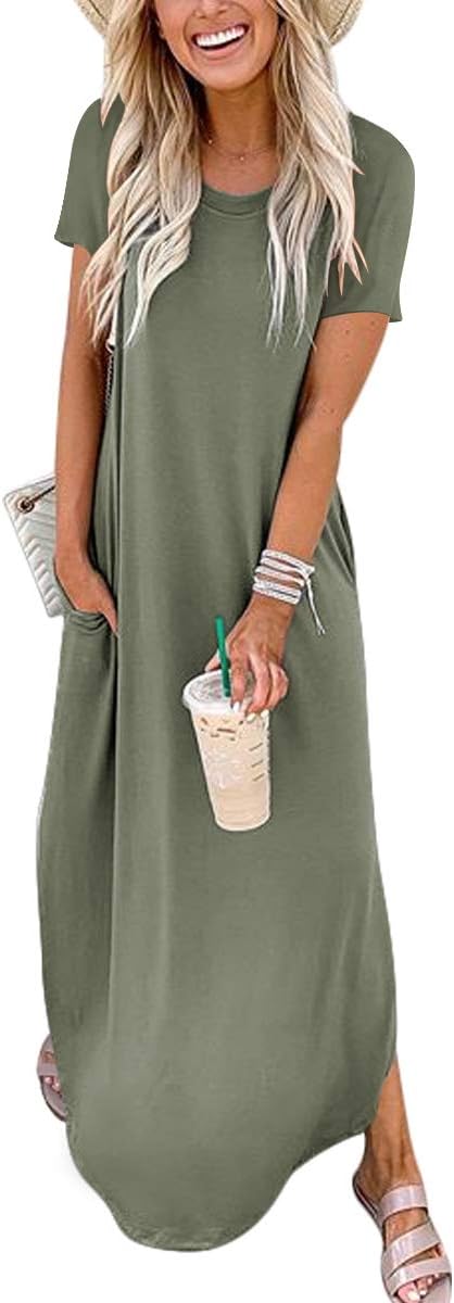 Detalle de ANRABESS Women's Summer Maxi Dress: Loose Fit, Short Sleeves, Beach-Ready Sundress