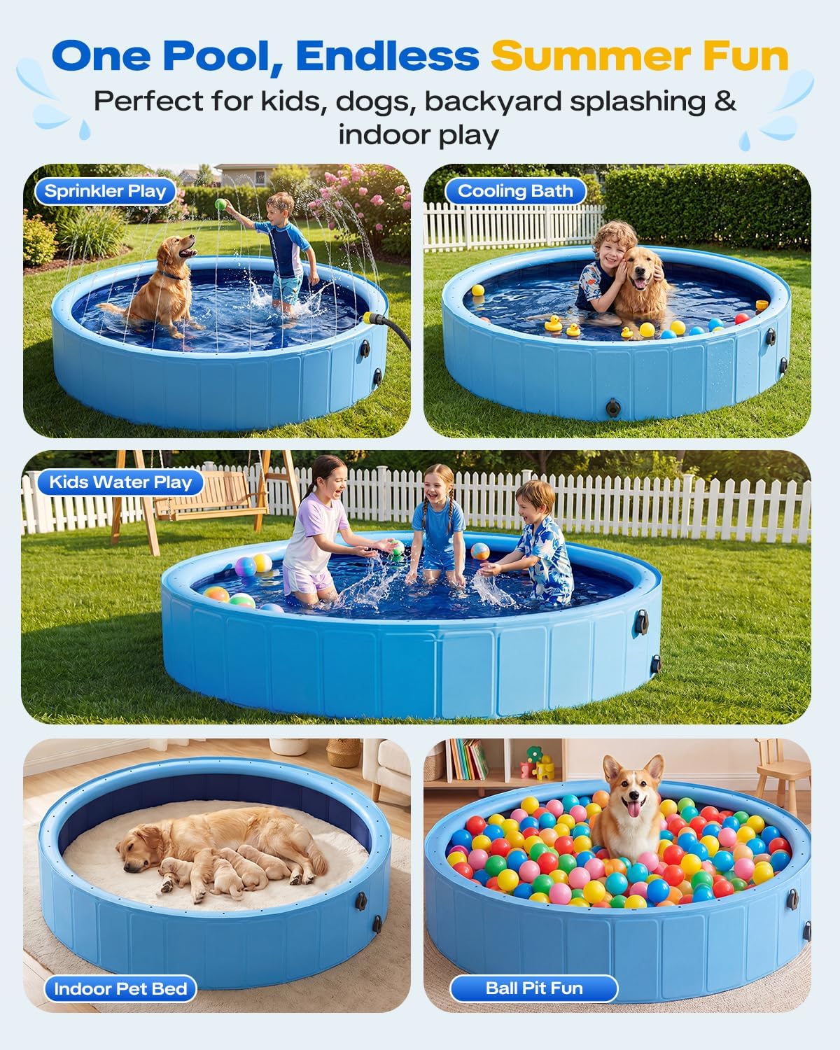 Detalle de Raxurt Dog Pool with Sprinkler (79-inch foldable PVC pet bath tub)