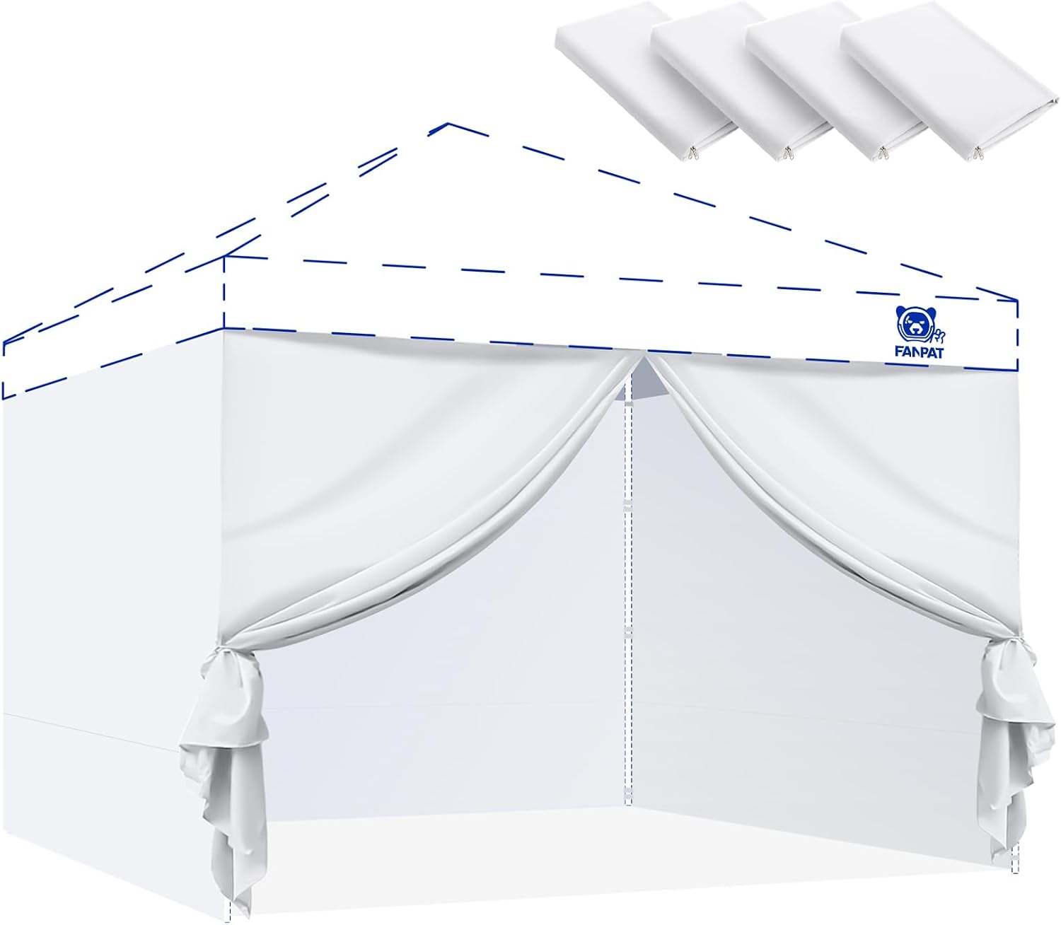 Detalle de FANPAT FP-01 Canopy Sidewalls, 210D Waterproof Fabric, White, 4-Piece Set