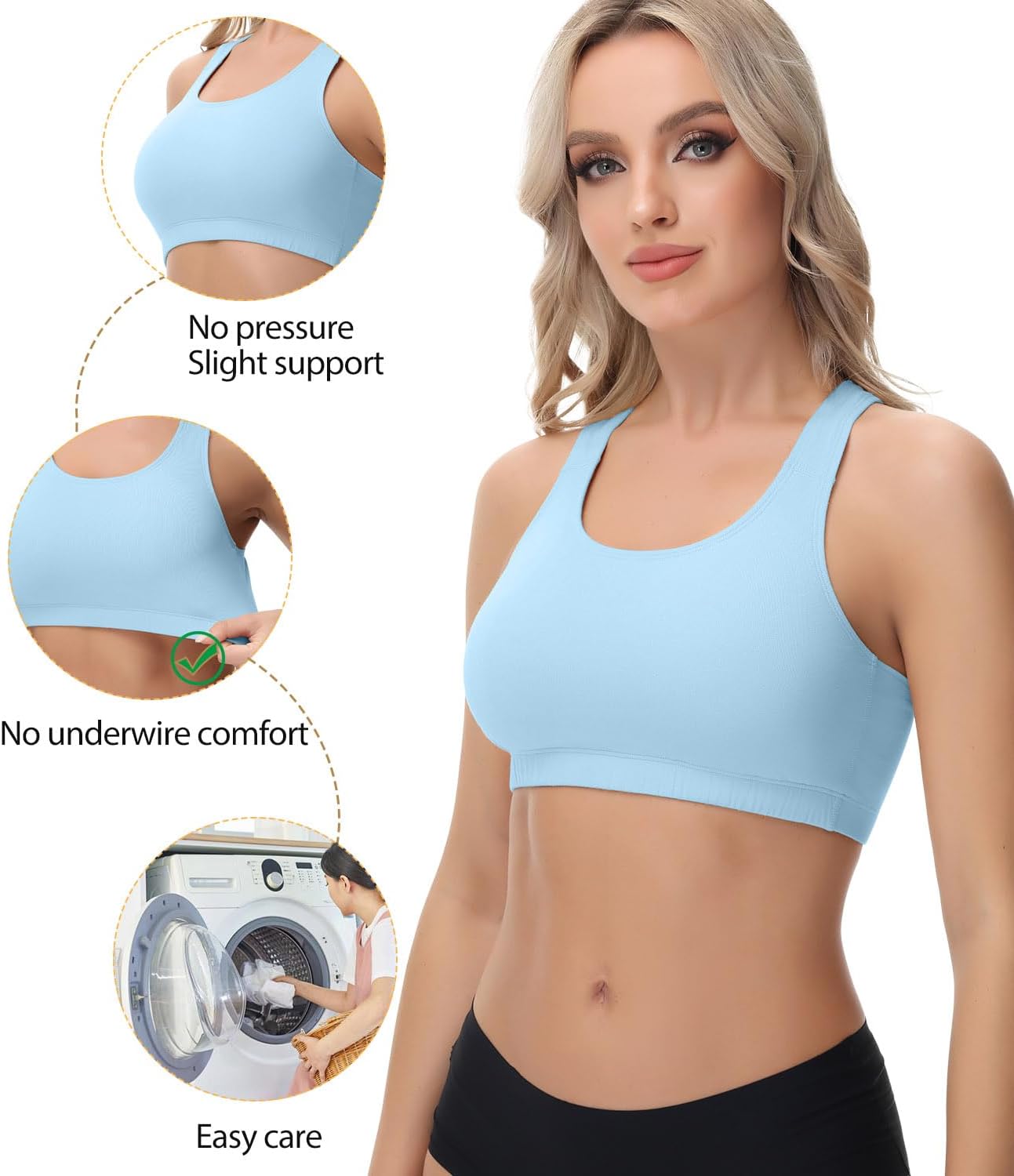 Detalle de wirarpa Cotton Wirefree Racerback Bralette for Women, 3-Pack, Light Support