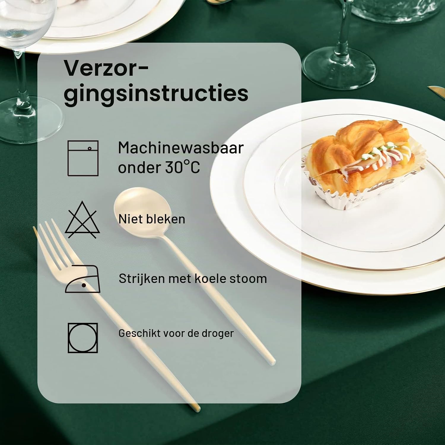 Detalle de DWCN groen polyester tafelkleed 140 x 280 cm, vlekbestendig
