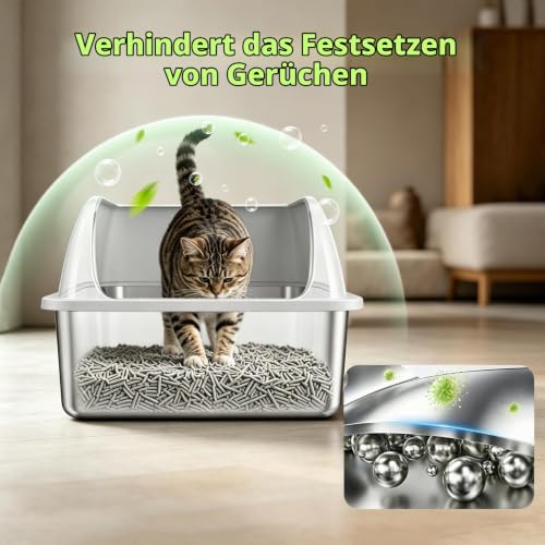 Detalle de KISENG Edelstahl Katzentoilette XL – Schrägwand, Kratzfest, geruchsfrei