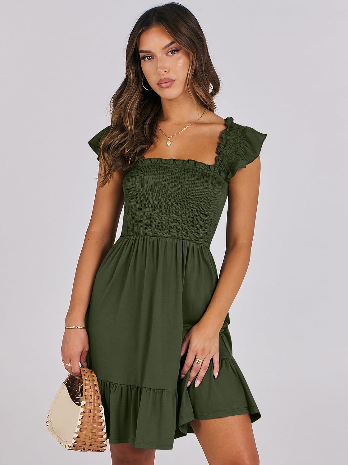 Detalle 2 de ANRABESS Women's Summer Sleeveless Square Neck Dress - Smocked Backless Boho Sundress