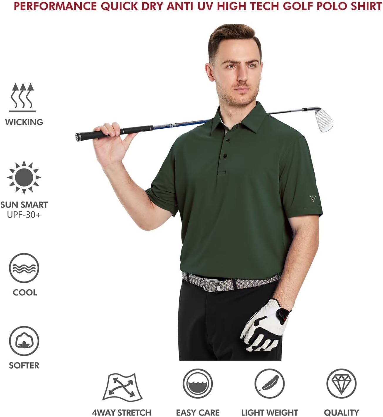 Thumbnail 4 de Mens Golf Shirt Short and Long Sleeve Moisture Wicking Dry Fit Performance Solid Polo