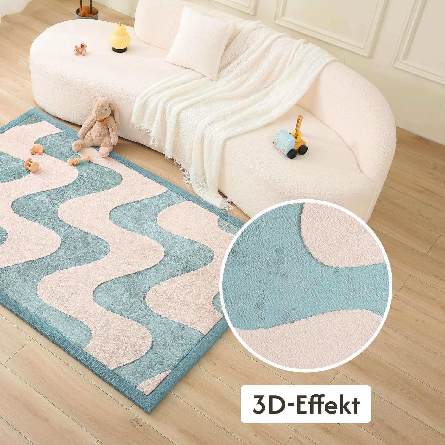 Thumbnail 5 de Wolkenweiche Spielmatte Baby 200x150x2,5cm – Wellen-Design mit Memory-Schaum und rutschfester Unterseite