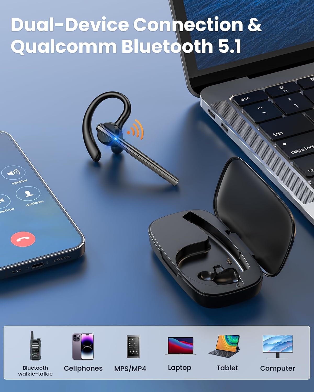 Thumbnail 5 de New Bee Bluetooth Headset V5.1 with 500mAh Charging Case – Dual Mic, 72-Hour Play Time