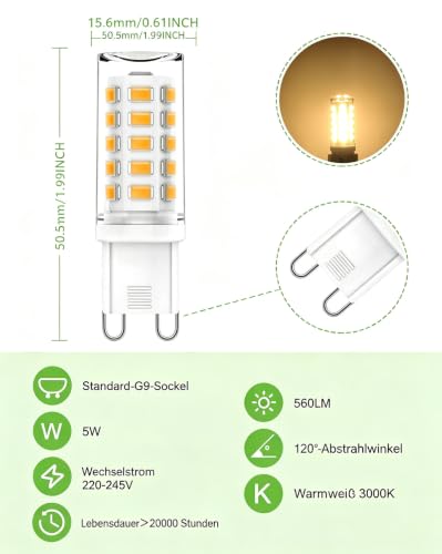 Detalle de tuare G9 LED Lampe Warmweiß 5W / 560 lm – 6er Pack