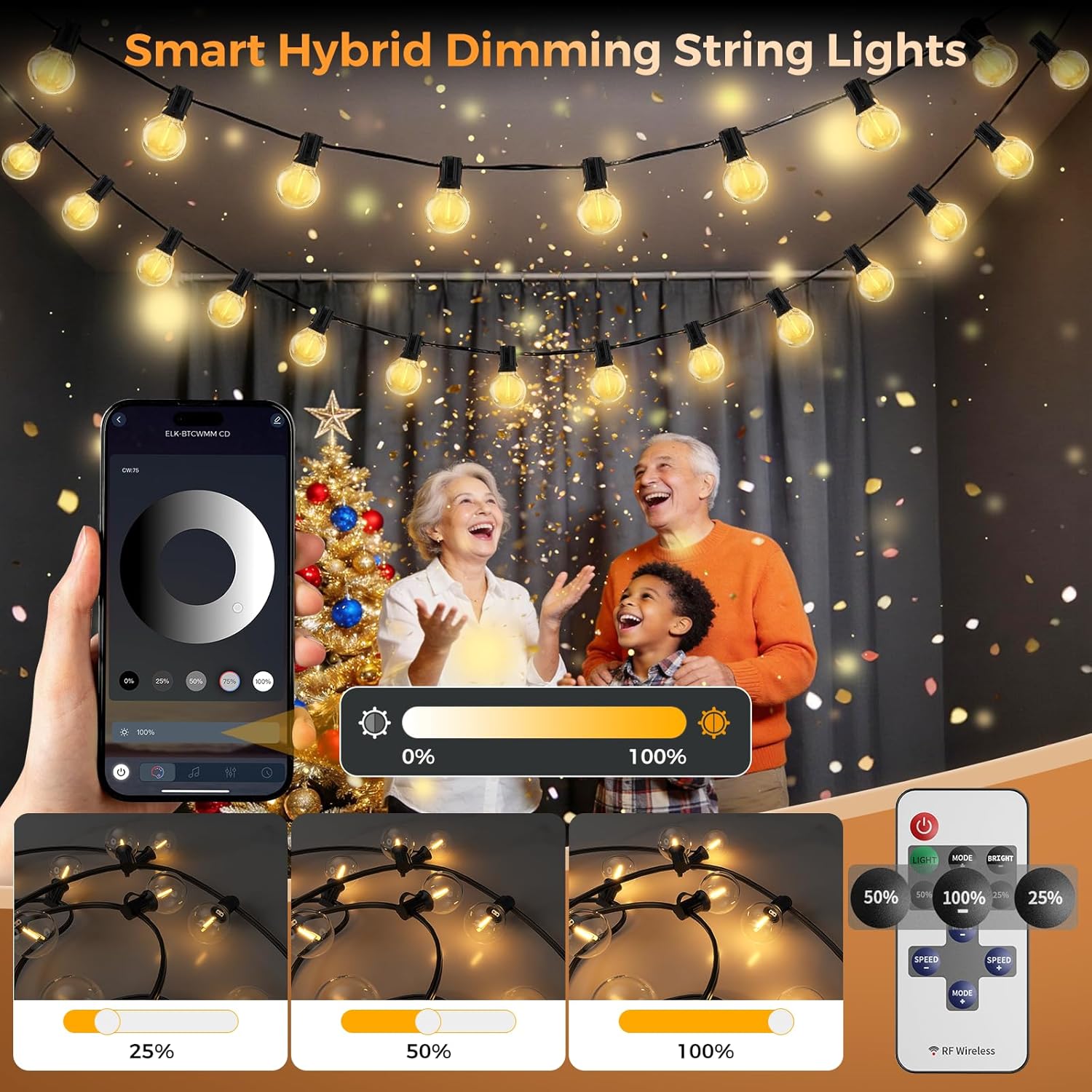 Thumbnail 3 de Outdoor String Lights Mains Powered 33.3 m G40 LED Gazebo Light with Plug, APP & Remote Dual Control (24V, IP44) – 40+2 Spare Bulbs