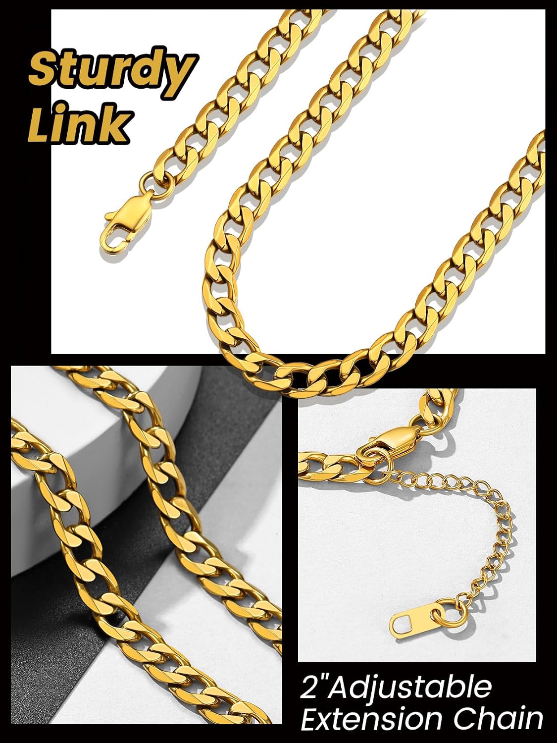 Thumbnail 5 de GOLDCHIC JEWELRY Flat Cuban Chain Necklace (316L Stainless Steel) – 4mm/6mm/9mm in lengths from 36 to 76 cm