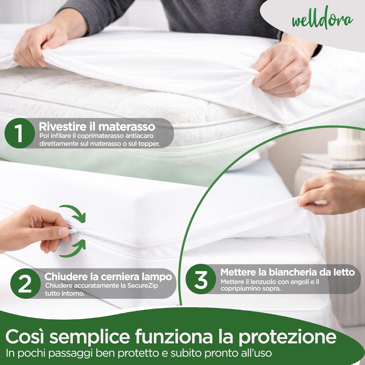 Thumbnail 3 de Welldora Coprimaterasso Antiacaro Premium – Copri Materasso Anallergico con Cerniera 90x200x20 cm