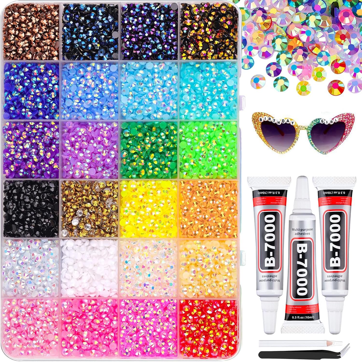 Detalle de WaelthKey 30000PCS Nail Art Rhinestones – 3 mm Resin Flat-Back Crystals in 24 Colours with Glue, Tweezers and Pen