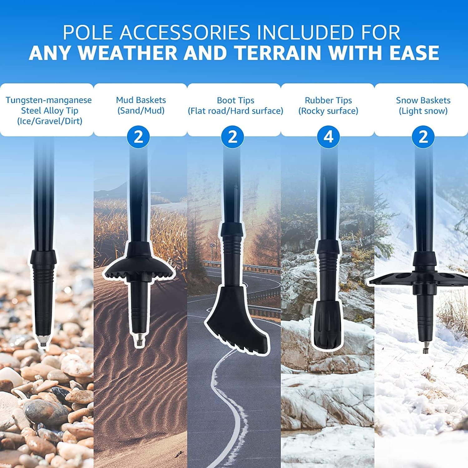 Detalle 1 de Overmont OM-Trekking Poles-Folding-Aluminium wandelstokken, opvouwbaar, 2 stuks