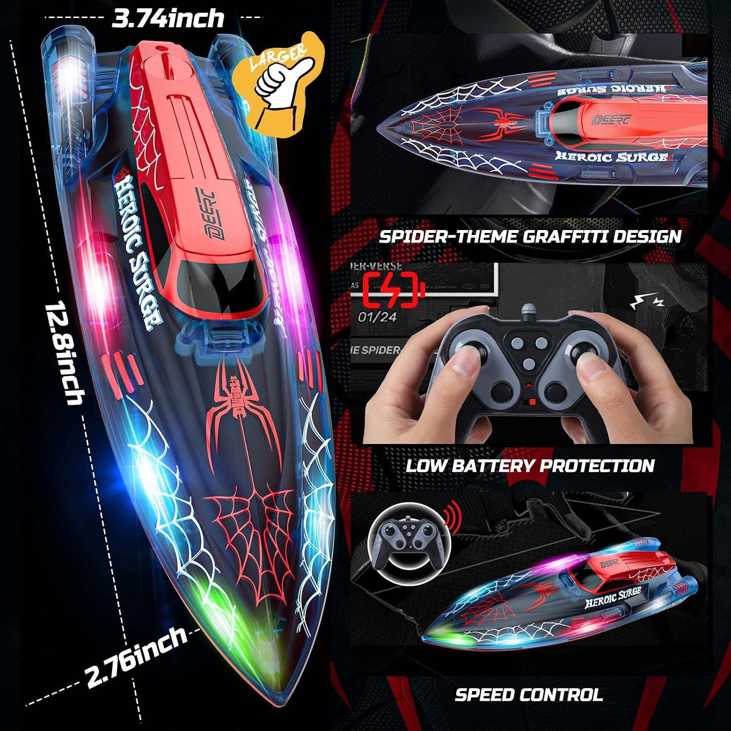 Detalle 2 de DEERC 13 inch Remote Control Boat 40 min