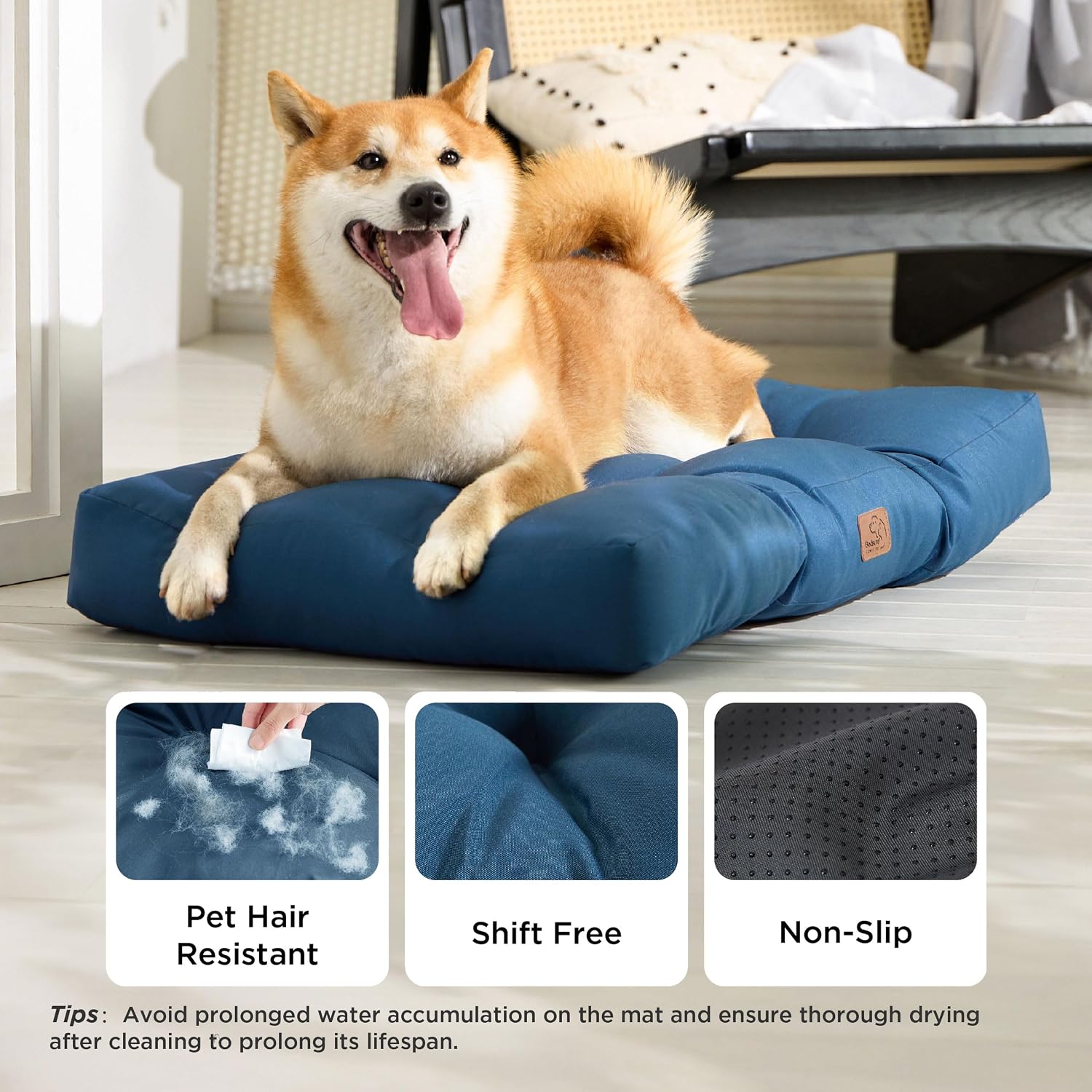Detalle 2 de BEDSURE Hundekissen (kleine Hunde), waschbar, 76 x 50 cm, 10 cm Höhe – dunkelblau