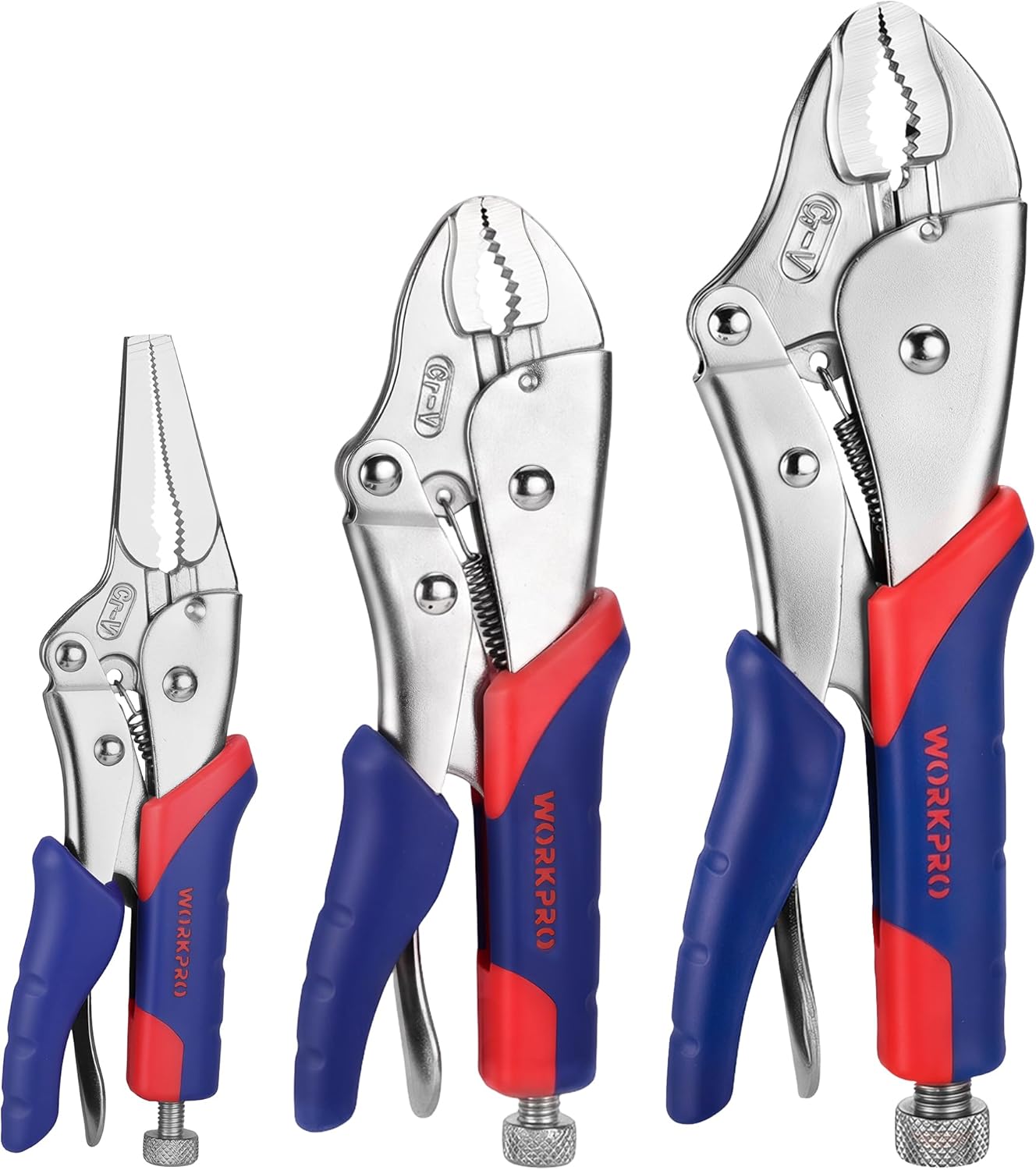 Detalle de WORKPRO Jeu de Pinces-étau Autobloquante avec Poignée Bi-matière – 3 Pièces
