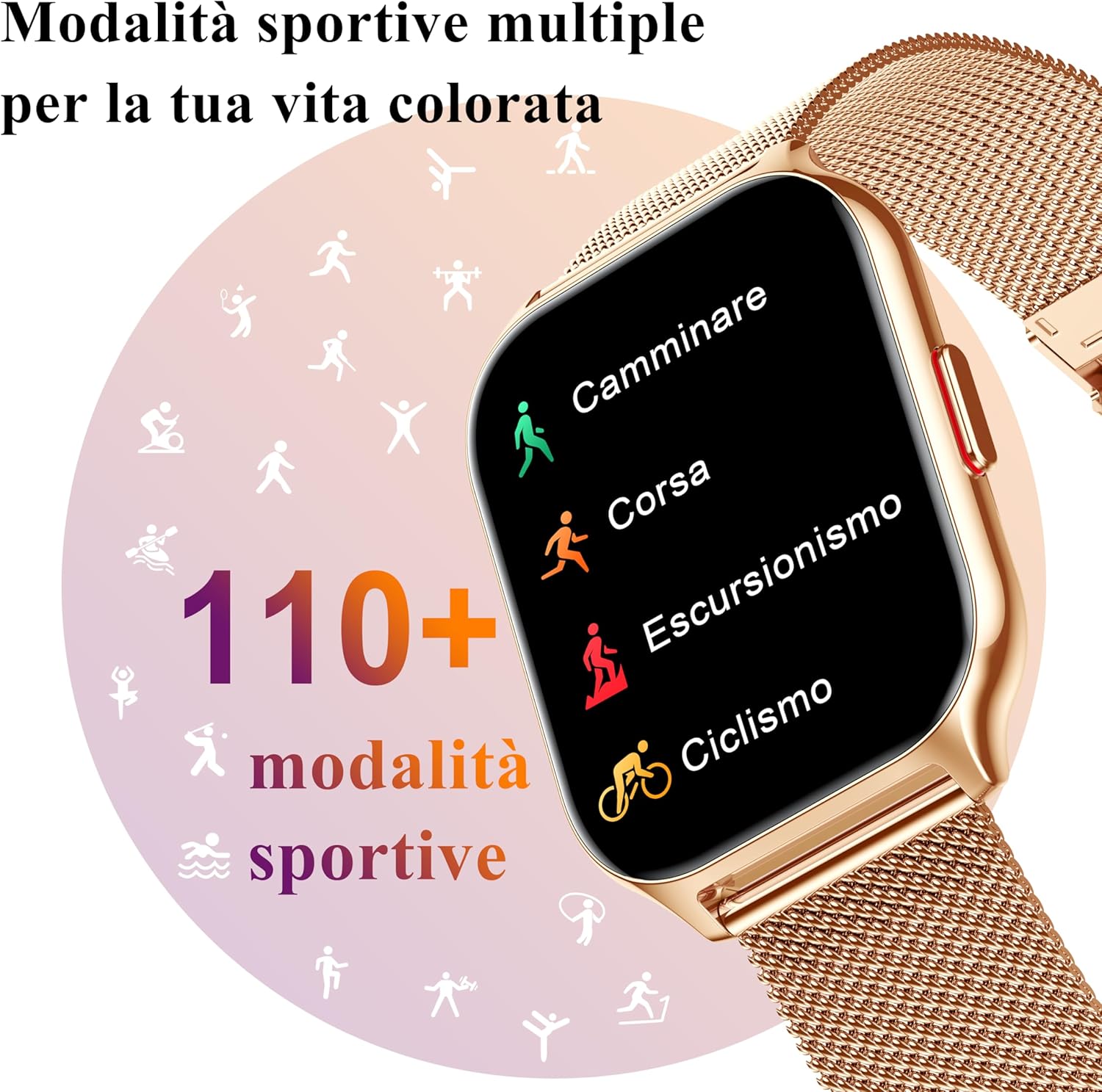 Thumbnail 3 de Popglory Smartwatch uomo/donna con chiamate Bluetooth, SpO2, pressione e 100+ modalità sportive (compatibile iOS/Android)