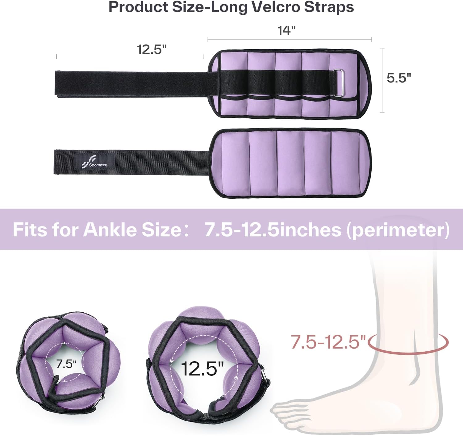 Detalle de Sportneer Adjustable Ankle Weights, 2–10 lb Pair with Removable Sandbags