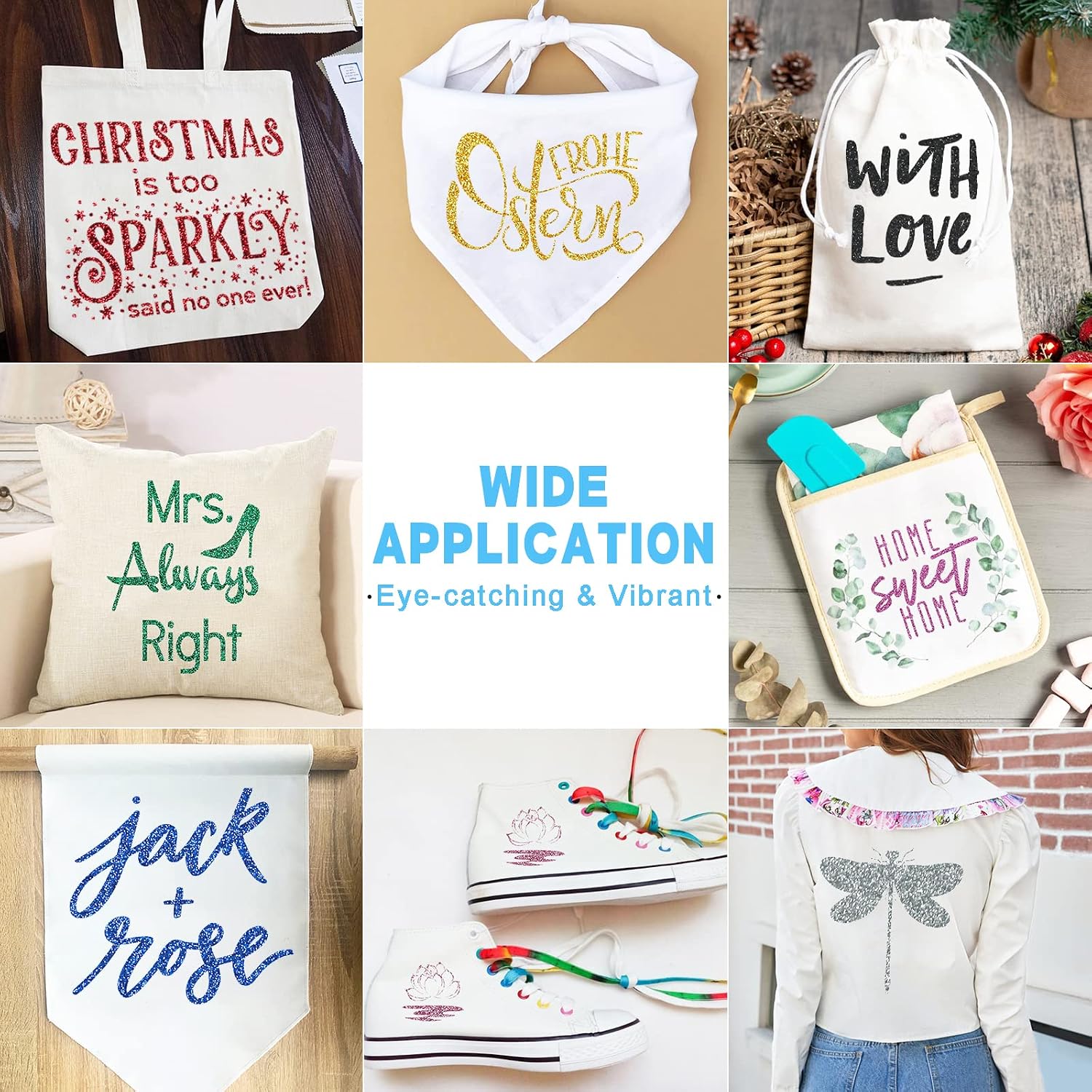 Detalle de Lya Vinyl Glitter Heat Transfer Vinyl for Cricut – Muticolor 8 Pack (glitter HTV)