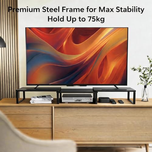 Detalle 2 de DOMSHOCT Dual Monitor Stand Riser with Open Bottom Storage – 75kg Capacity, Adjustable Length and Angle, Black