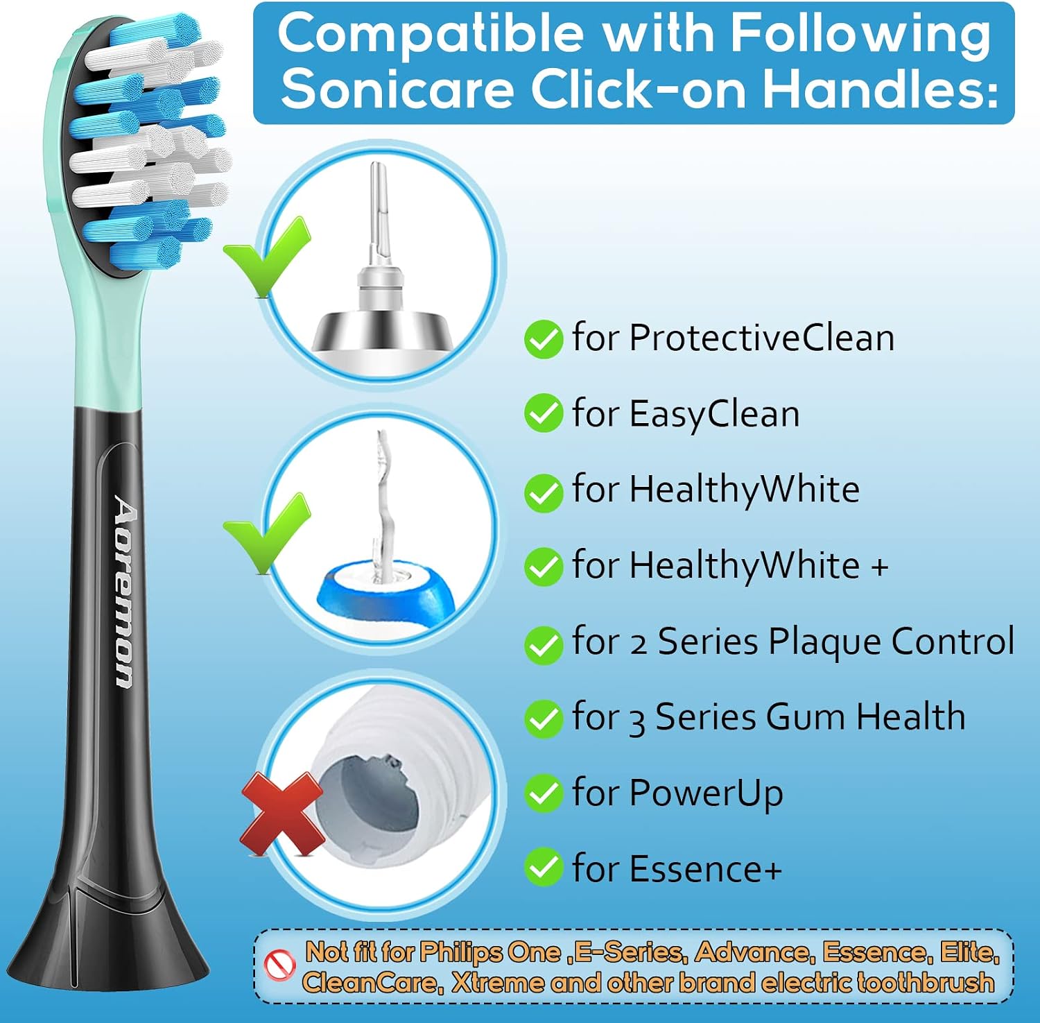 Thumbnail 1 de Aoremon Replacement Toothbrush Heads for Philips Sonicare – 6 Count (Black)