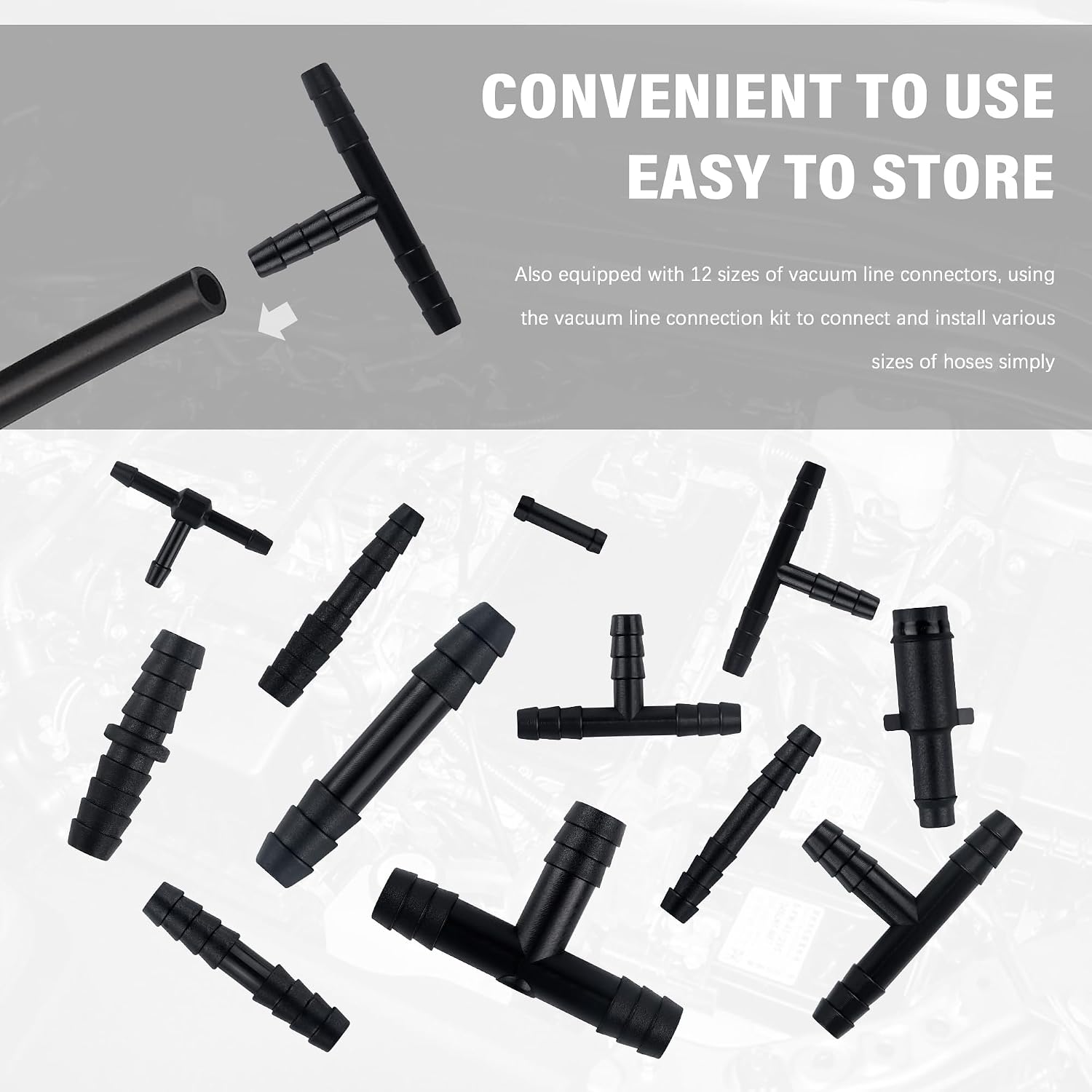 Thumbnail 5 de Multipurpose Vacuum Line Kit: 6x5ft Silicone Vacuum Hoses with 64 Connectors (70PCS total)