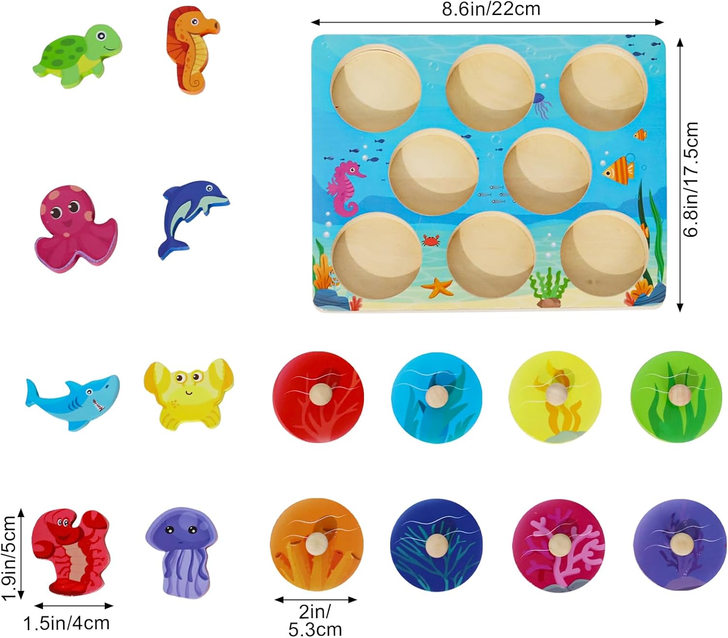 Thumbnail 5 de LZDMY Wooden Montessori Ocean Puzzles & Sorting Toy (8 sea animals)