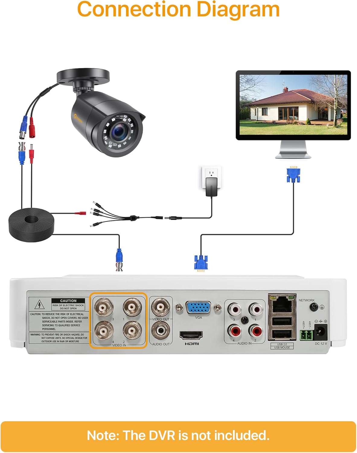 Thumbnail 4 de Kit videosorveglianza Anlapus 4x telecamere analogiche TVI 1080P con visione notturna da 20 m (nero) per DVR