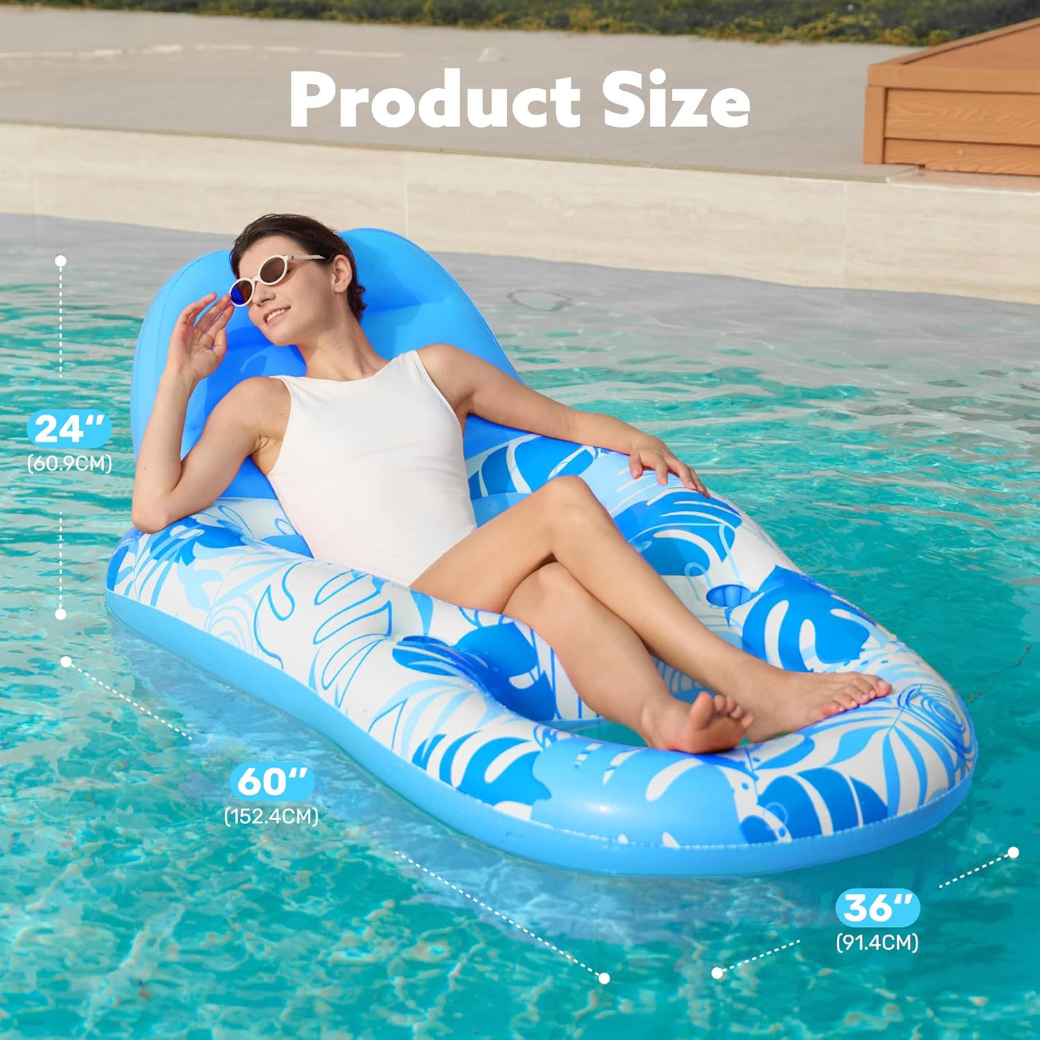 Thumbnail 4 de SLOOSH Inflatable Pool Floats Lounger (Adult) with Cup Holders & Foot Rest — Pink Tropical Leaves