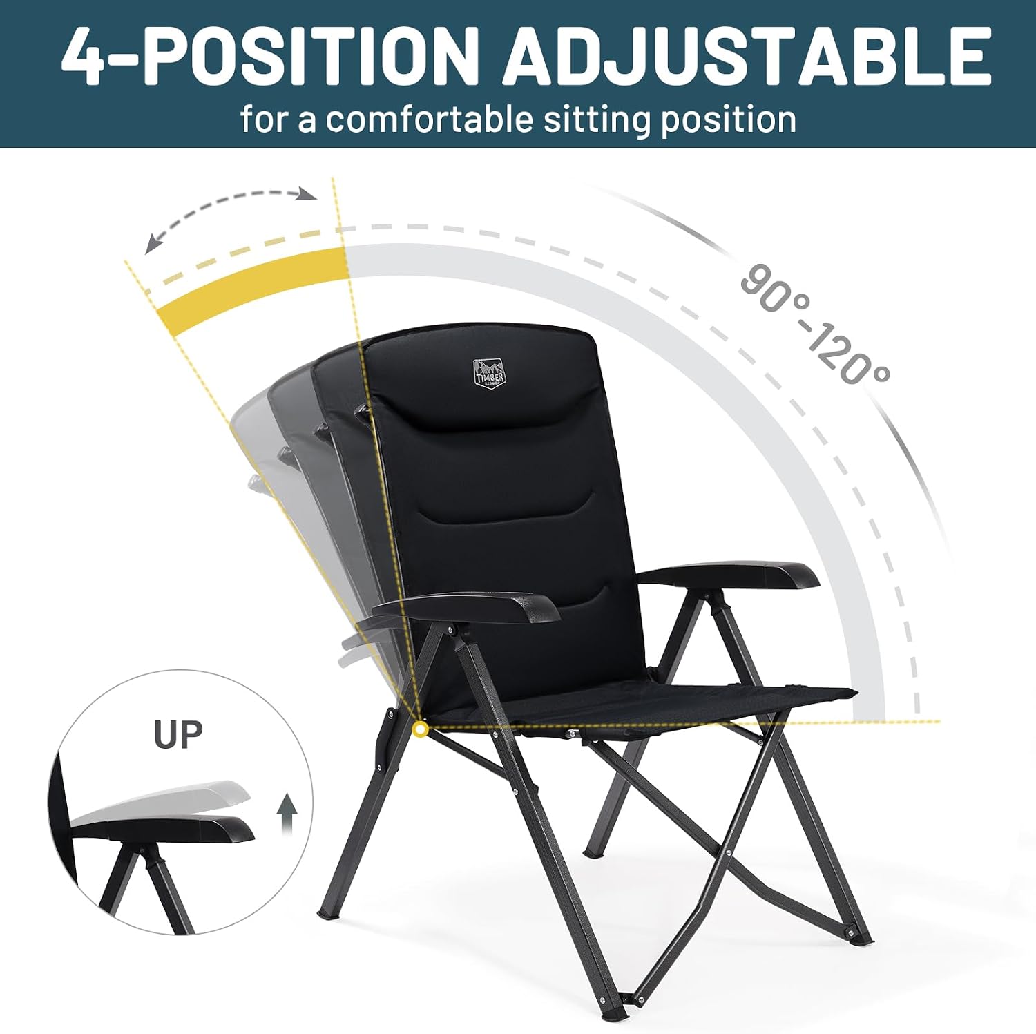 Thumbnail 6 de TIMBER RIDGE Folding Camping Chairs (2-Pack) – Adjustable, Heavy-Duty High-Back Recliners for Outdoors