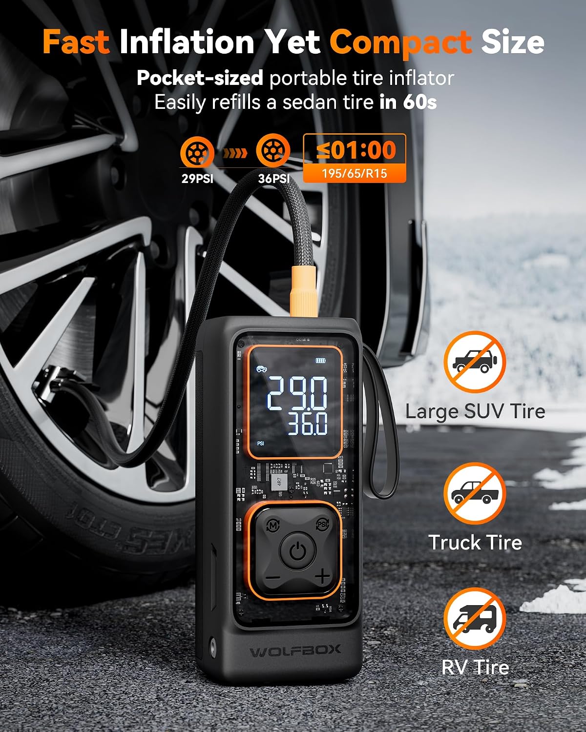 Thumbnail 1 de WOLFBOX Cordless Tire Inflator 150 PSI