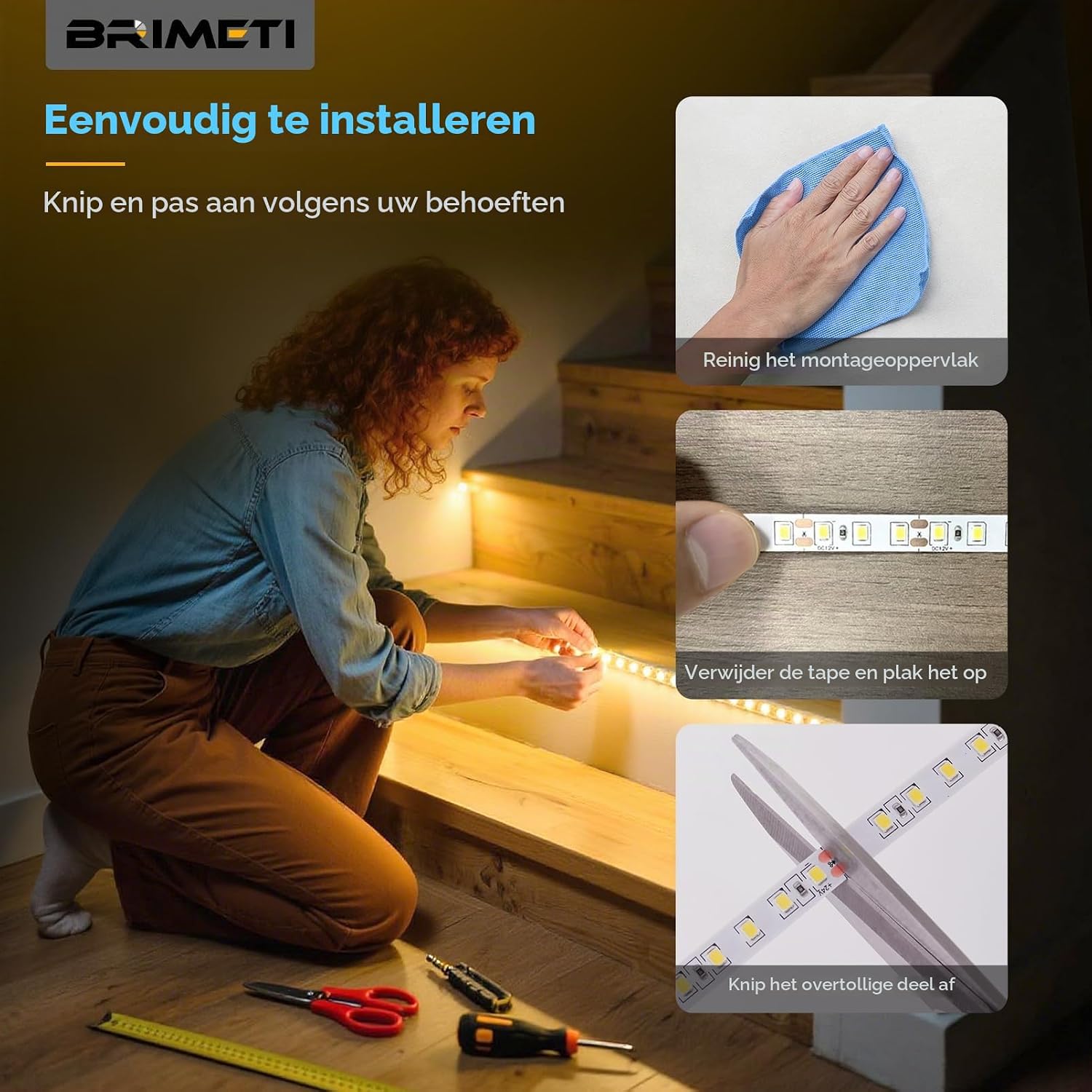Detalle 2 de BRIMETI LED-strip 5 m, 12 V, 6000 K koelwit, 600 leds, 8 mm breed