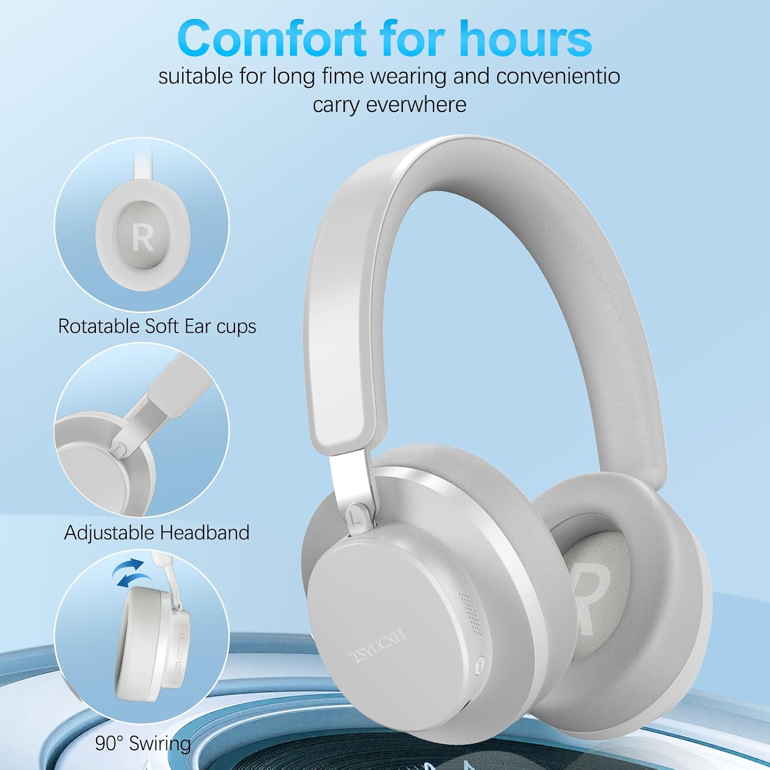 Thumbnail 5 de TSYUCXH Noise Cancelling Headphones Wireless Bluetooth – Over Ear, 65h Playtime, Grey