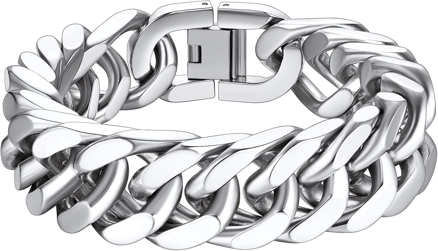 Richsteel Herrenarmband im Cuban-Gliederstil aus 316L-Edelstahl – silber, schwarz oder vergoldet (8/12/17 mm breit)