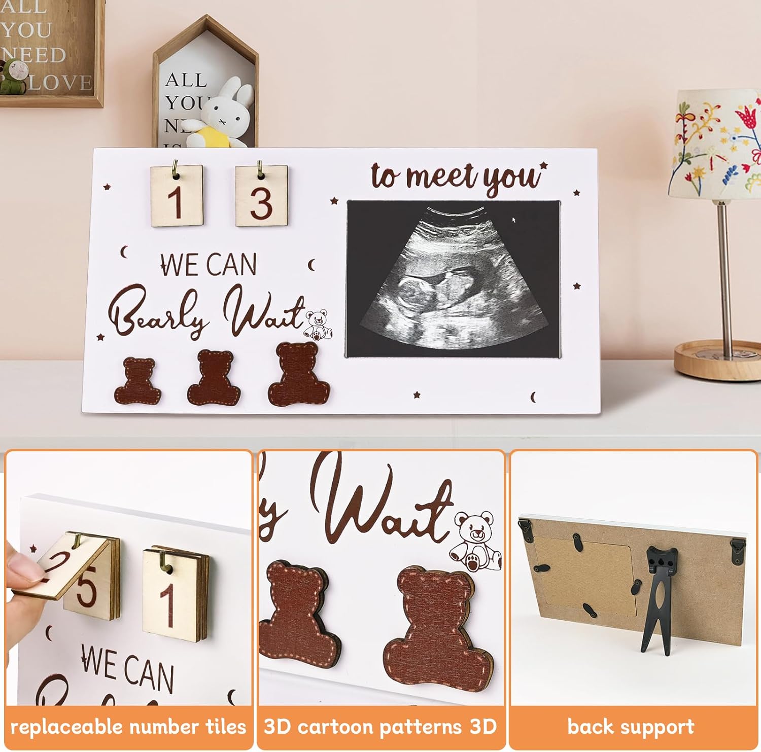 Detalle de ROYUEXT Baby Ultrasound Photo Frame with Countdown Weeks (24 x 12.7 cm, White)